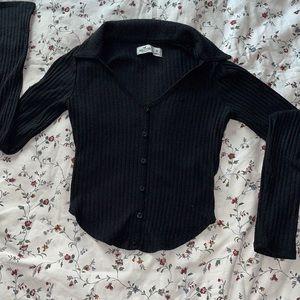 Black long sleeve collared neck button top from Hollister